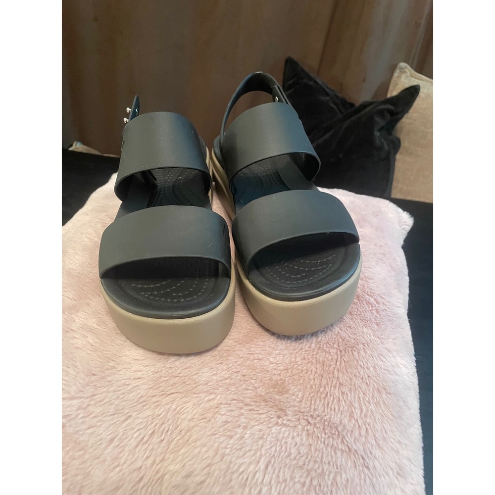 Crocs Brooklyn Low Wedge Sandals Womens 7 Black Mushroom Tan Platform 206453